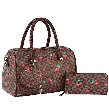 Monogram Cherry Print 3-in-1 Boston Bag