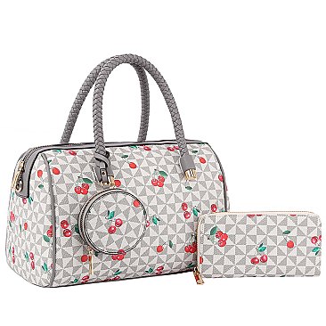 Monogram Cherry Print 3-in-1 Boston Bag