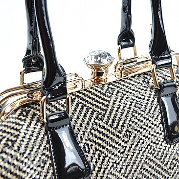 JEWEL TOP METAL FRAME TEXTURED BOUTIQUE SATCHEL