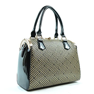 BOXY SHAPE METAL FRAME TEXTURED BOUTIQUE SATCHEL