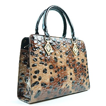 LEOPARD PRINT BOUTIQUE METAL ACCENT SATCHEL/TOTE