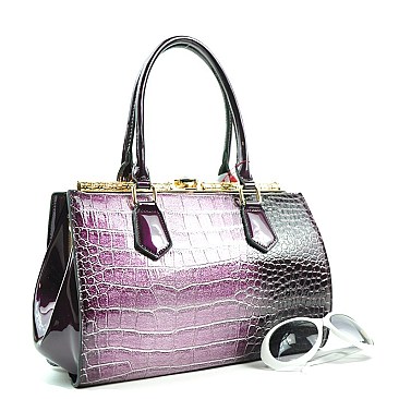 DESIGNER METAL FRAME ALLIGATOR BOUTIQUE SATCHEL