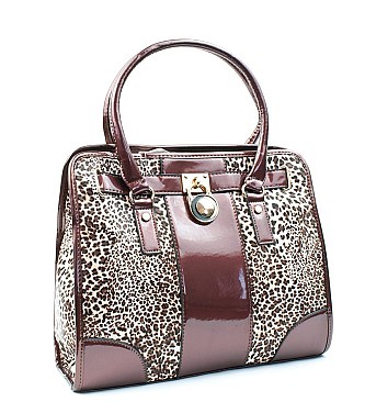 Leopard Padlock Accented Satchel Purse