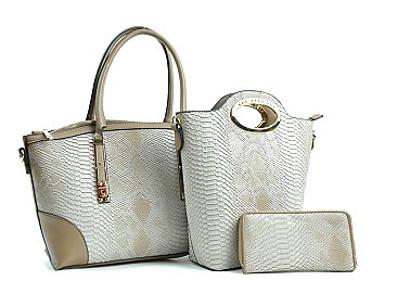 SW3617 EMBOSSED-TEXTURED SNAKE PRINT 3-Piece Tote SET