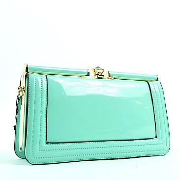 Quality Framed Patent Designer Jewel-top Clutch