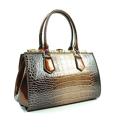 DESIGNER METAL FRAME ALLIGATOR BOUTIQUE SATCHEL