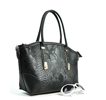 SW3617 EMBOSSED-TEXTURED SNAKE PRINT 3-Piece Tote SET