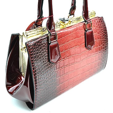 DESIGNER METAL FRAME ALLIGATOR BOUTIQUE SATCHEL