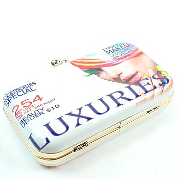 LUXURIES HARD CASE MAGAZINE PRINT CLUTCH