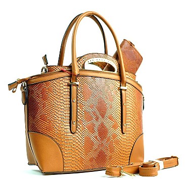 SW3617 EMBOSSED-TEXTURED SNAKE PRINT 3-Piece Tote SET