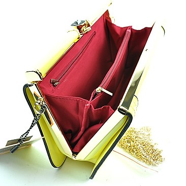 Quality Framed Patent Designer Jewel-top Clutch