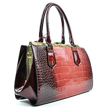 DESIGNER METAL FRAME ALLIGATOR BOUTIQUE SATCHEL