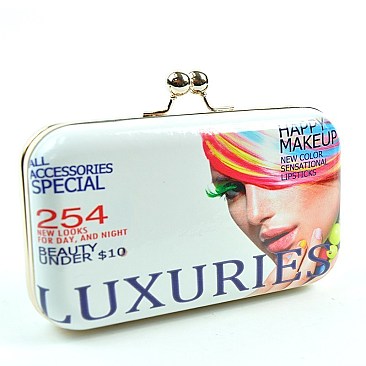 LUXURIES HARD CASE MAGAZINE PRINT CLUTCH