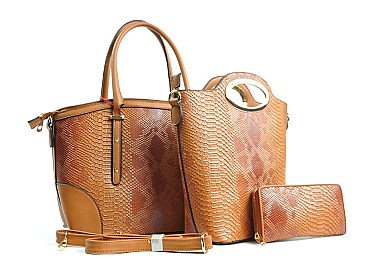 SW3617 EMBOSSED-TEXTURED SNAKE PRINT 3-Piece Tote SET