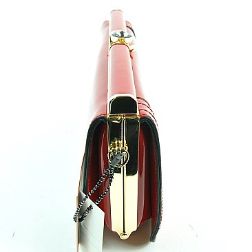 Quality Framed Patent Designer Jewel-top Clutch
