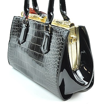 DESIGNER METAL FRAME ALLIGATOR BOUTIQUE SATCHEL