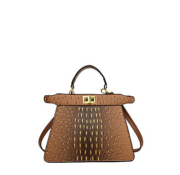 Two-Tone Ostrich Satchel / Crossbody Bag