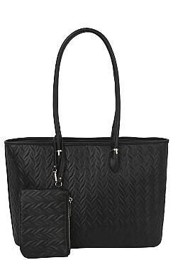 2 IN 1 LEAF PRINT TOTE BAG SET