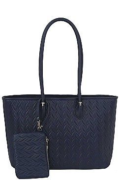 2 IN 1 LEAF PRINT TOTE BAG SET