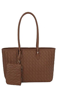 2 IN 1 LEAF PRINT TOTE BAG SET