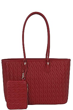 2 IN 1 LEAF PRINT TOTE BAG SET
