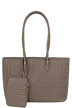 2 IN 1 LEAF PRINT TOTE BAG SET