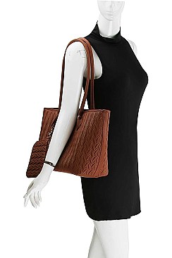 2 IN 1 LEAF PRINT TOTE BAG SET