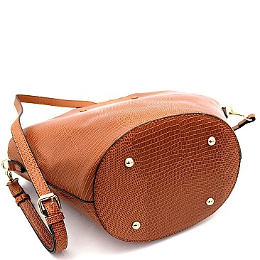 2-Way Bamboo Handle Accent Lizard Print Fan Satchel