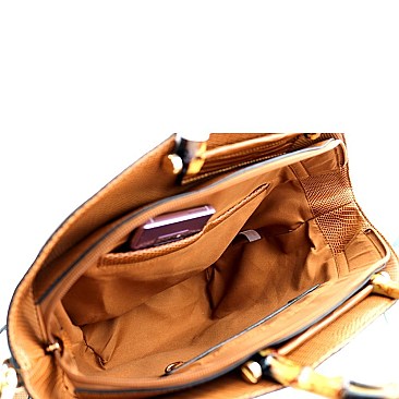 2-Way Bamboo Handle Accent Lizard Print Fan Satchel