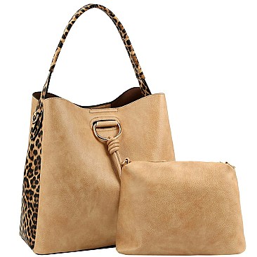2 in 1 Knot Accent Leopard Cheetah Print Hobo