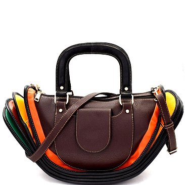 Color Block Accordion Multi-Pocket Satchel MH-DW7095