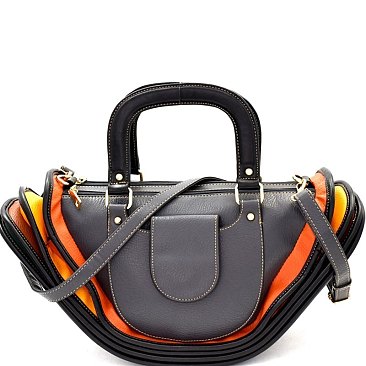 Color Block Accordion Multi-Pocket Satchel MH-DW7095