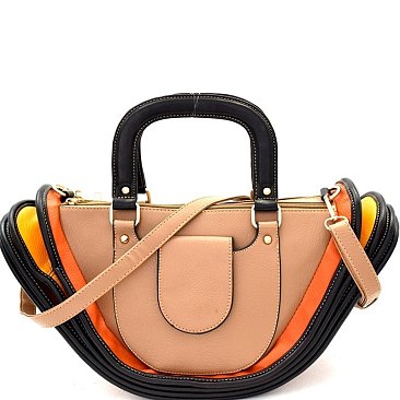 Color Block Accordion Multi-Pocket Satchel MH-DW7095