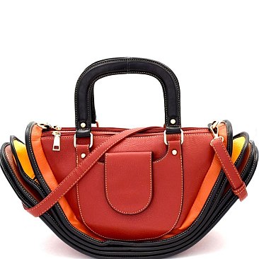 Color Block Accordion Multi-Pocket Satchel MH-DW7095