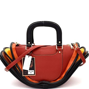 Color Block Accordion Multi-Pocket Satchel MH-DW7095