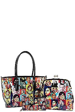3IN1 OBAMA PAINTING ART SATCHEL CROSS BODY AND WALLET SET