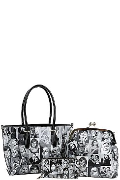 3IN1 OBAMA PAINTING ART SATCHEL CROSS BODY AND WALLET SET