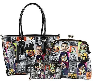 3IN1 OBAMA PAINTING ART SATCHEL CROSS BODY AND WALLET SET