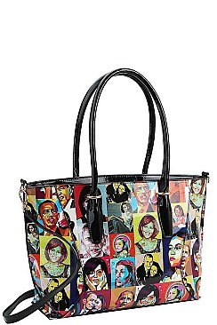 3IN1 OBAMA PAINTING ART SATCHEL CROSS BODY AND WALLET SET