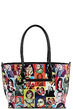 3IN1 OBAMA PAINTING ART SATCHEL CROSS BODY AND WALLET SET