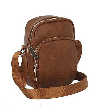 ROUND ZIPPER STYLISH SMOOTH CROSSBODY BAG
