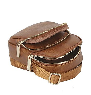 ROUND ZIPPER STYLISH SMOOTH CROSSBODY BAG