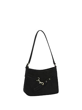 Faux Suede Belted Shoulder Bag