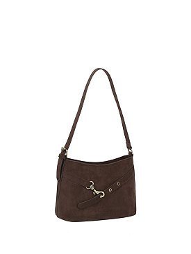 Faux Suede Belted Shoulder Bag