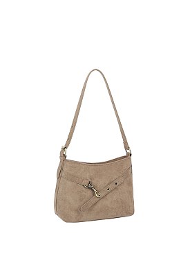 Faux Suede Belted Shoulder Bag