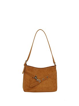 Faux Suede Belted Shoulder Bag