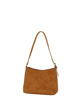 Faux Suede Belted Shoulder Bag