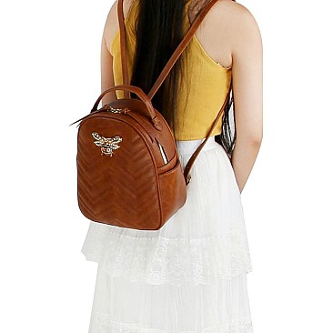 Rhinestone Bee Charm Chevron Quilted Backpack Wallet SET MH-DX0057W