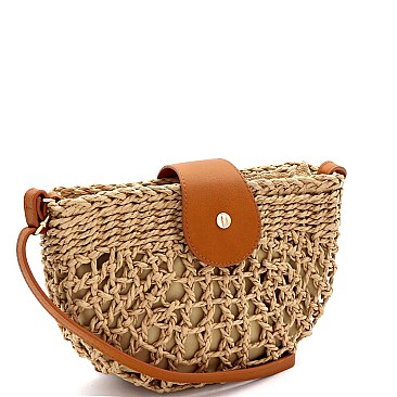 Half-Moon Knitted Straw Bohemian Cross Body Shoulder Bag