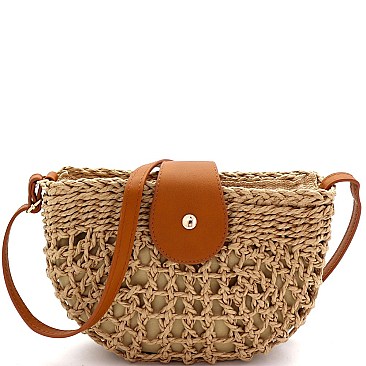 Half-Moon Knitted Straw Bohemian Cross Body Shoulder Bag
